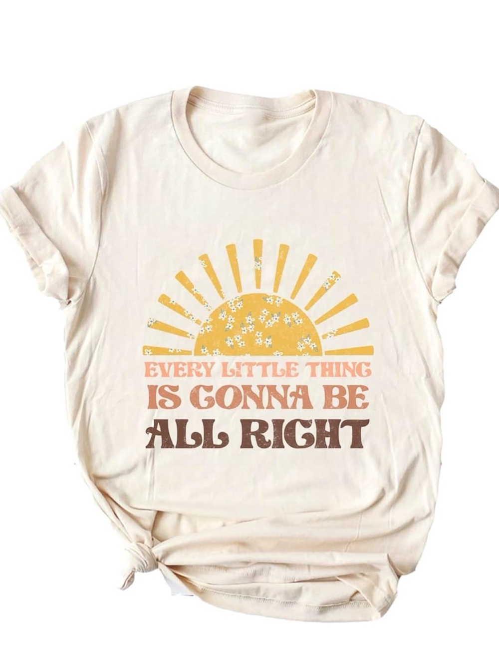 Graphic Tee with Yellow Sun and Retro Text